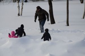 Playing in the snow at Lazy Pond