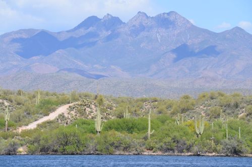 The beautiful mountains of Arizona as seen from Lake Saguaro