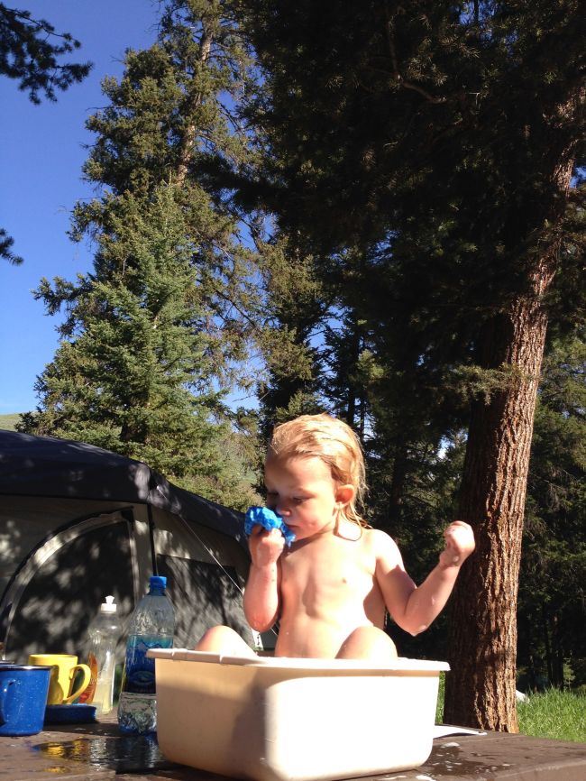 bathing the baby in Yellowstone National Park