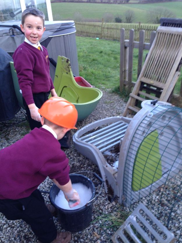 Cleaning an old chicken house out for the new arrivals this week